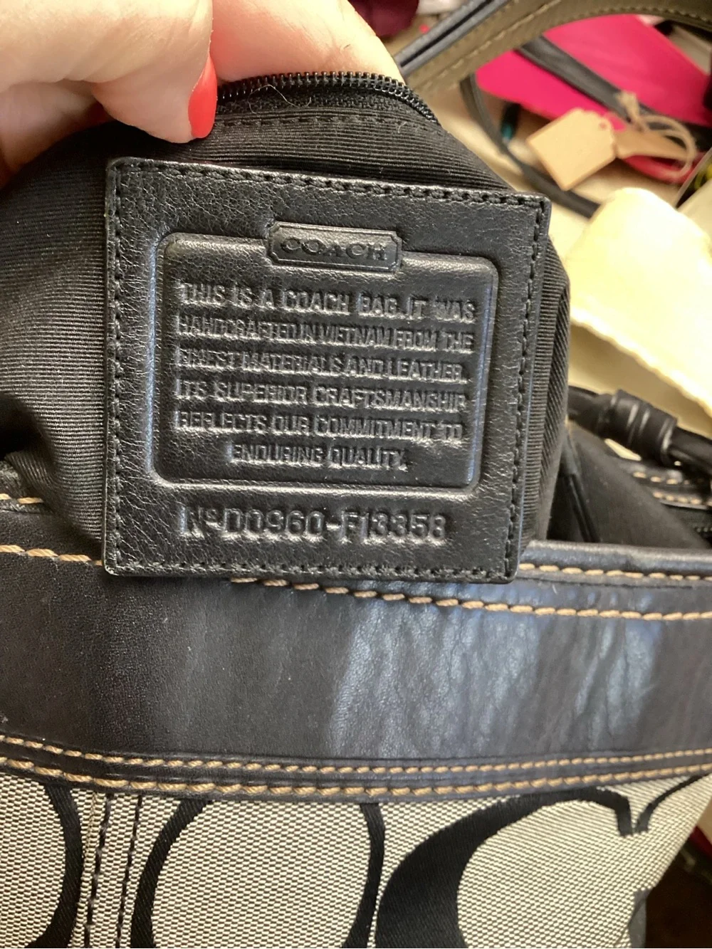 Coach Signature Black Ivory Jacquard Canvas Bucket Hobo Shoulder Bag F13358